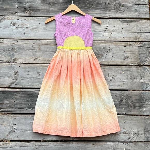 Mini Boden Cotton Ombré Sunset Girls Summer Dress Waist Tie Girls XS 4/5